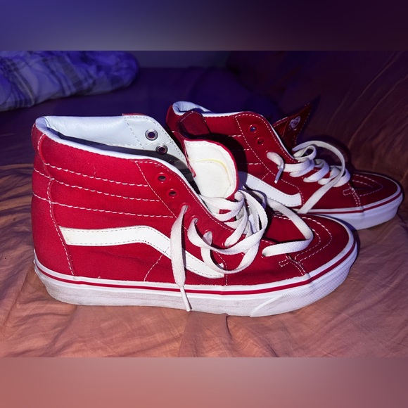 Vans Shoes High Top Red And White Vans Poshmark